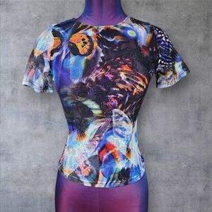 NWT White Fox Colorful‎ Butterfly Sheer Mesh Tee-Shirt Size Small Women's M34